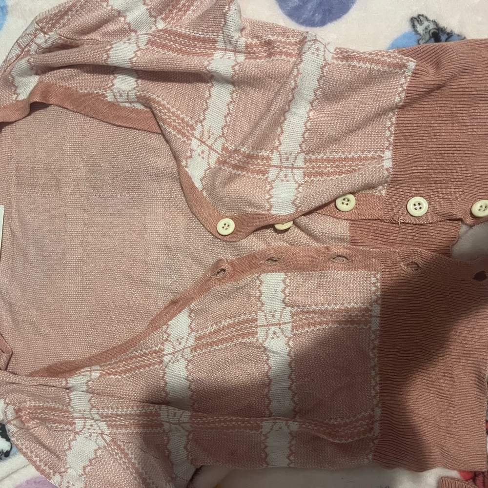 Pink and White Button-Up Cardigan